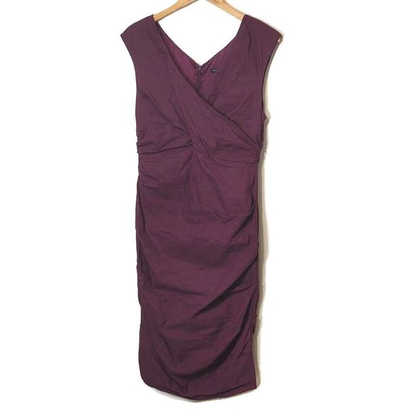 Eileen Fisher V Neck Sleeveless Shirred Cotton Silk Purple Midi Dress Size 10 - Picture 6 of 16